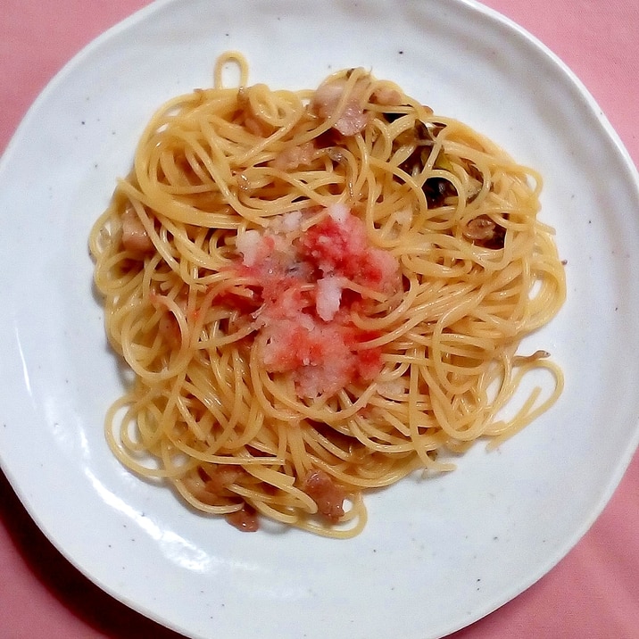 豚バラ炒めリメイク!明太高菜パスタ